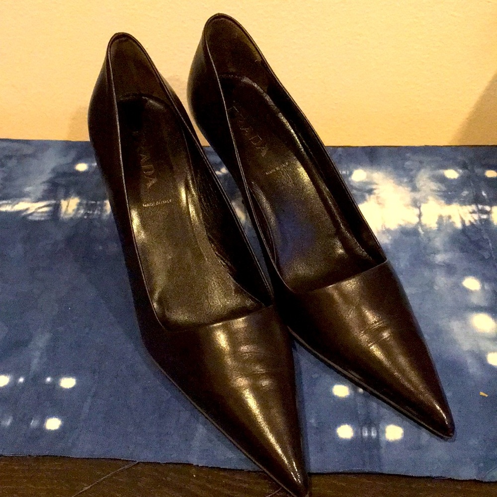 Prada “Capretto” pointed toe heels